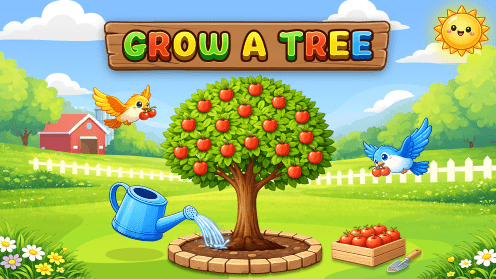 Lean to grow a tree in simple clicks. This is an online kids fame for 3-5 year olds.