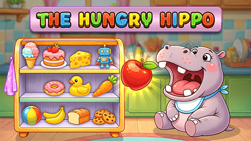 Feed the hungry Hippo with all the food available from the shelf. This online game improves swipe actions for toddlers.