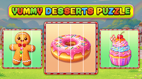 Toddler puzzle game with desserts. contains cupcake,gingerbread,donuts.